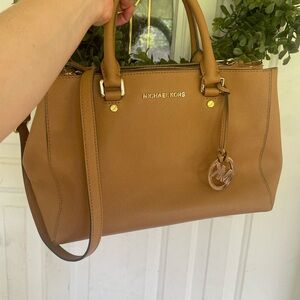 Michael Kors Camel Tan Saffiano Satchel with Gold Hardware